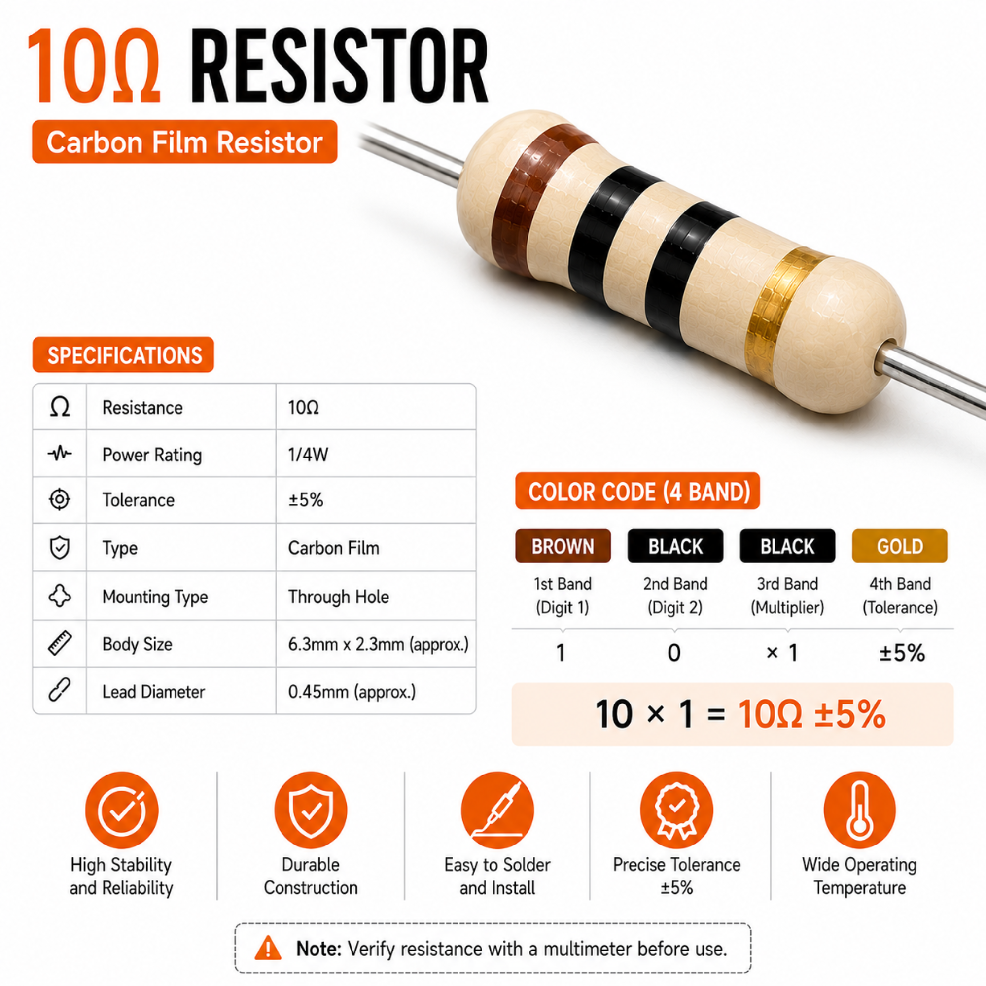10 Ohm carbon film resistor