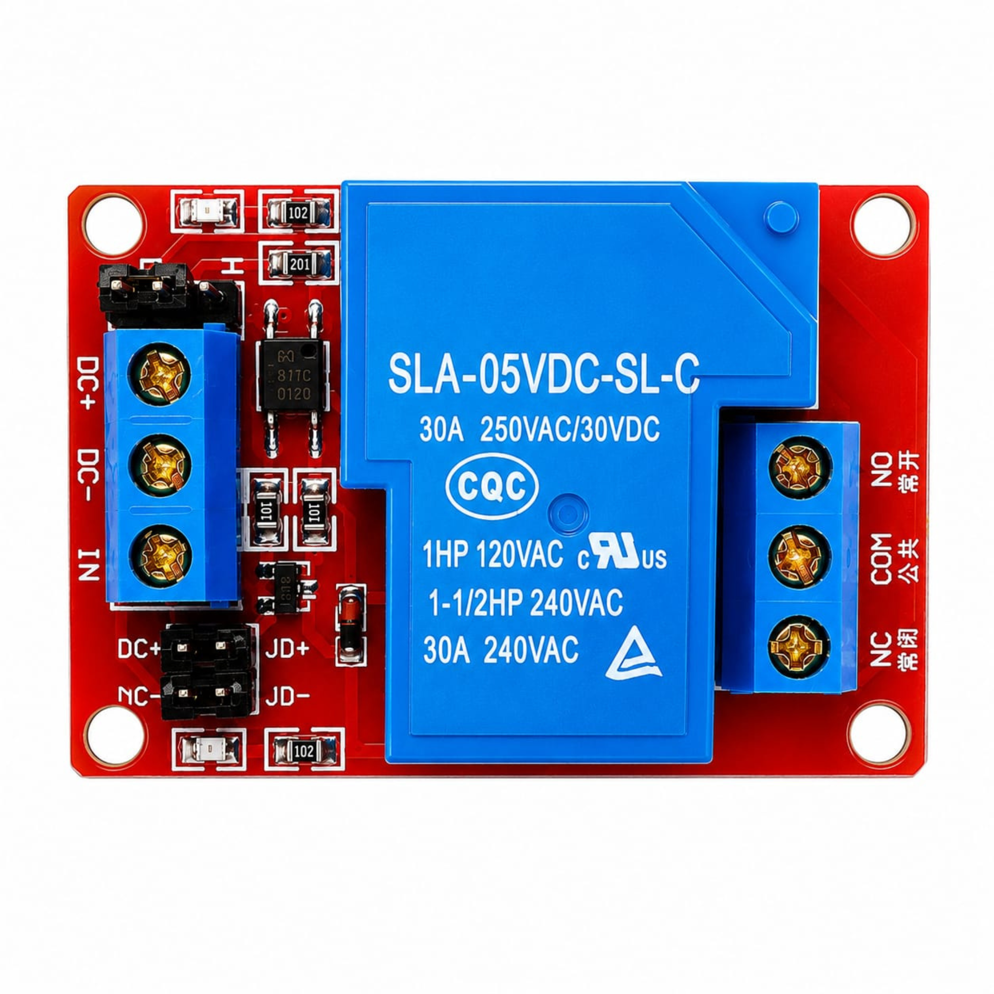 5V 30A 1-Channel Relay Module – High Power Relay Board with NO/NC/COM Terminals