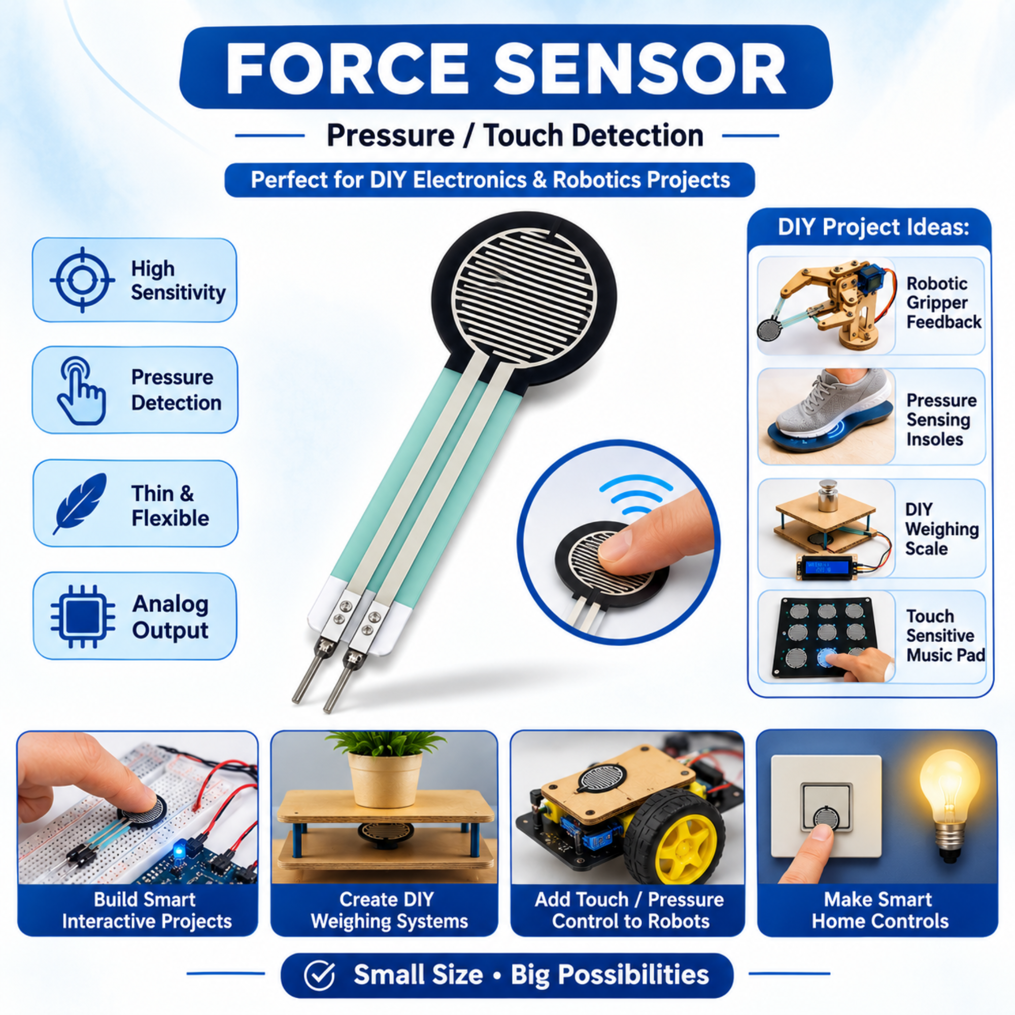Force Sensitive Resistor (FSR 400) Small 5.08mm – High Sensitivity Pressure & Touch Sensor