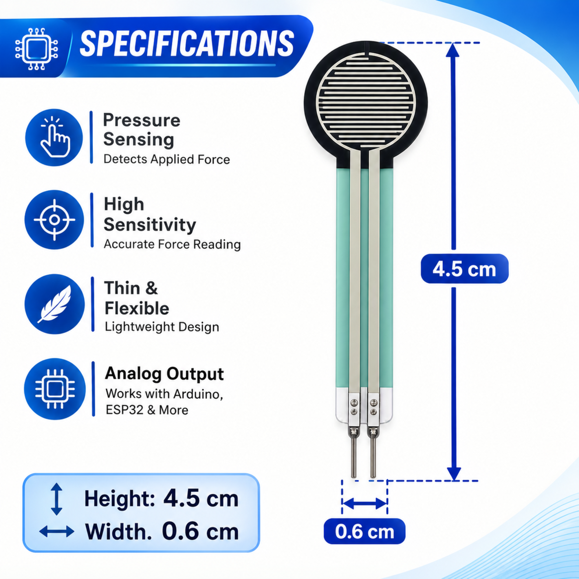 Force Sensitive Resistor (FSR 400) Small 5.08mm – High Sensitivity Pressure & Touch Sensor