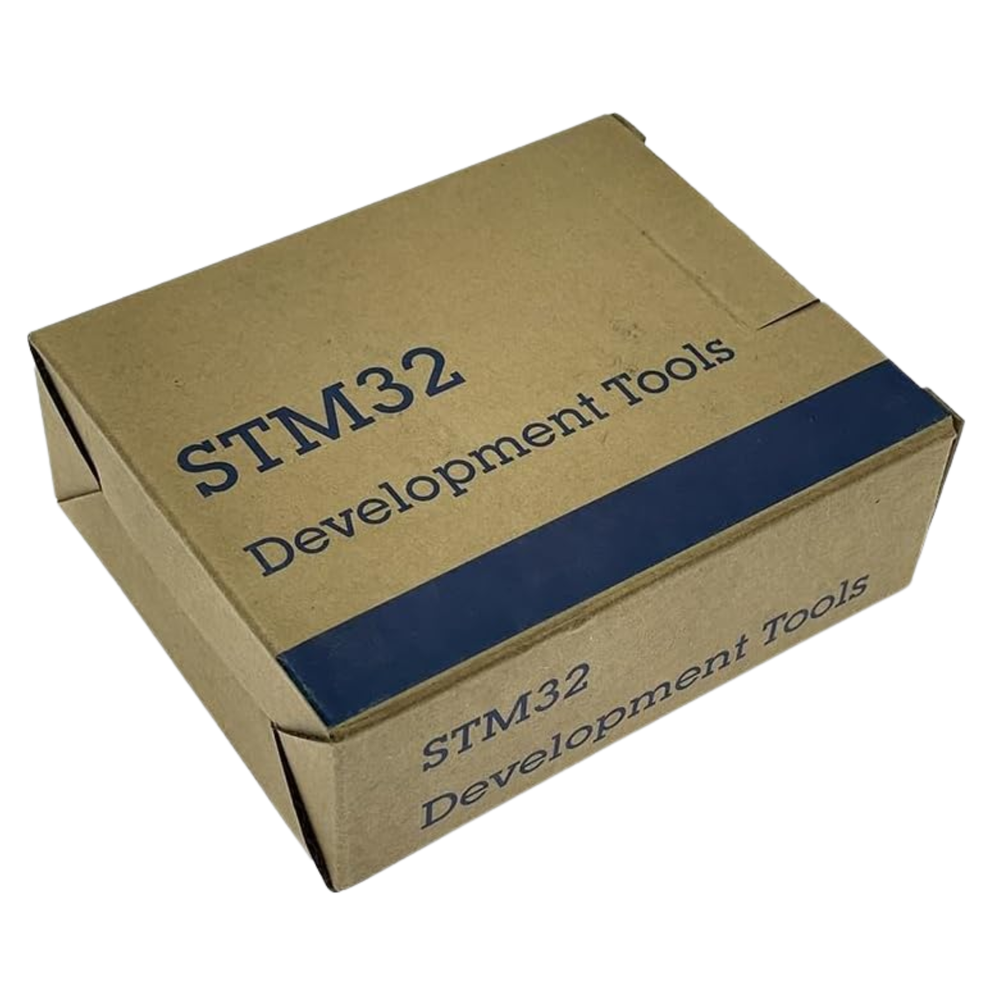 Cardboard box with STM32 Development Tools branding on a white background