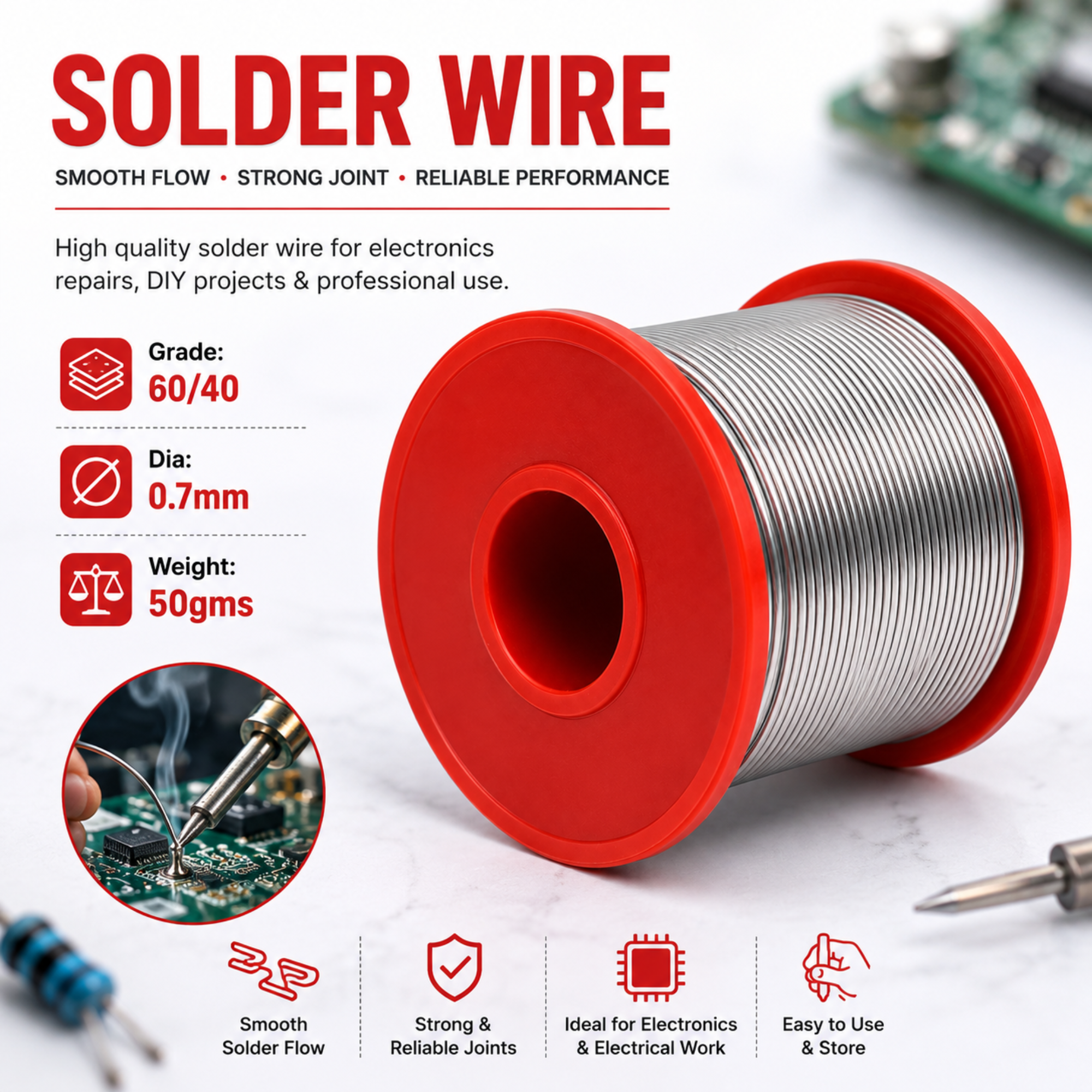 Sn60/Pb40 60/40 Rosin Core Solder Wire 0.7mm 50g
