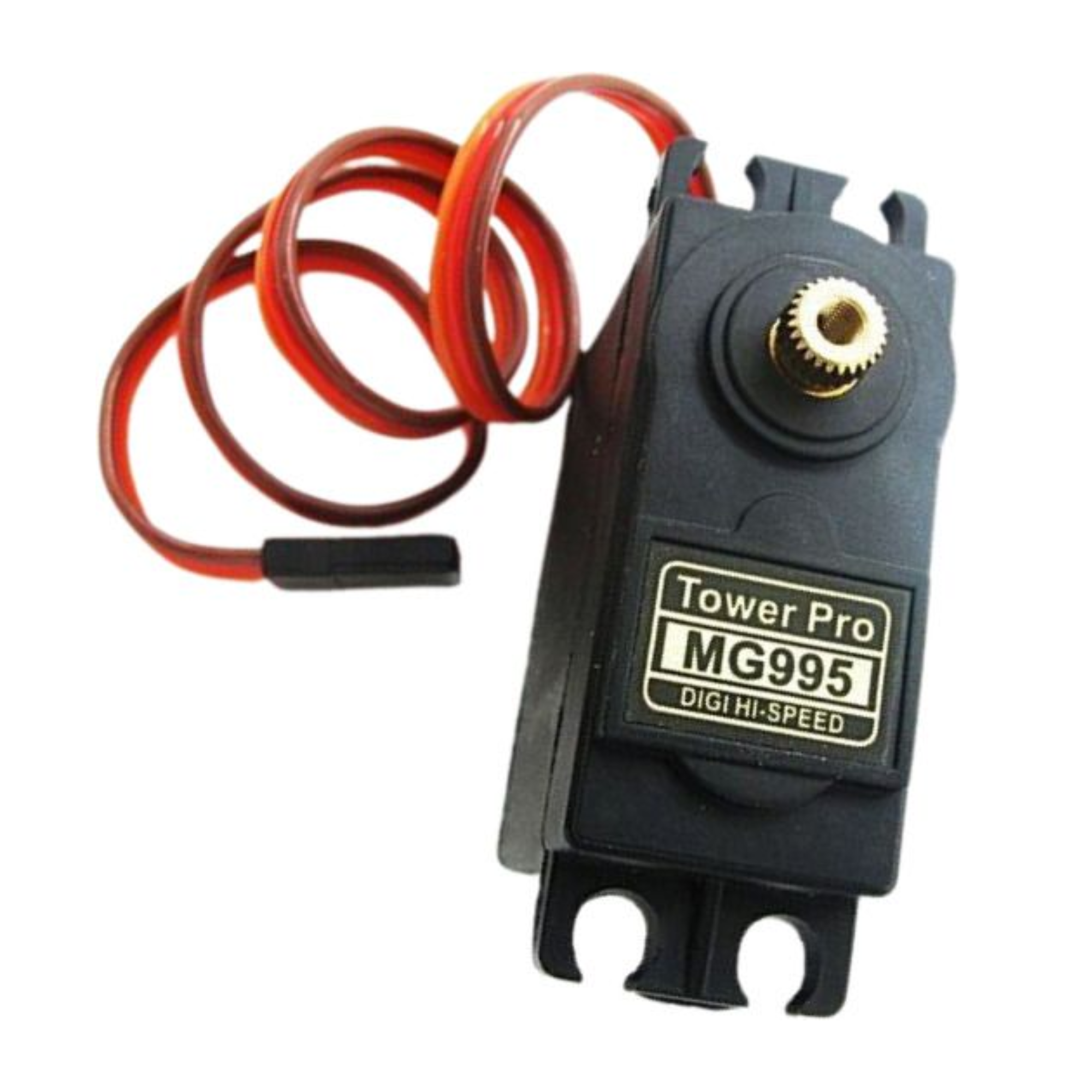 Tower Pro MG995 digital servo with red cable on a white background