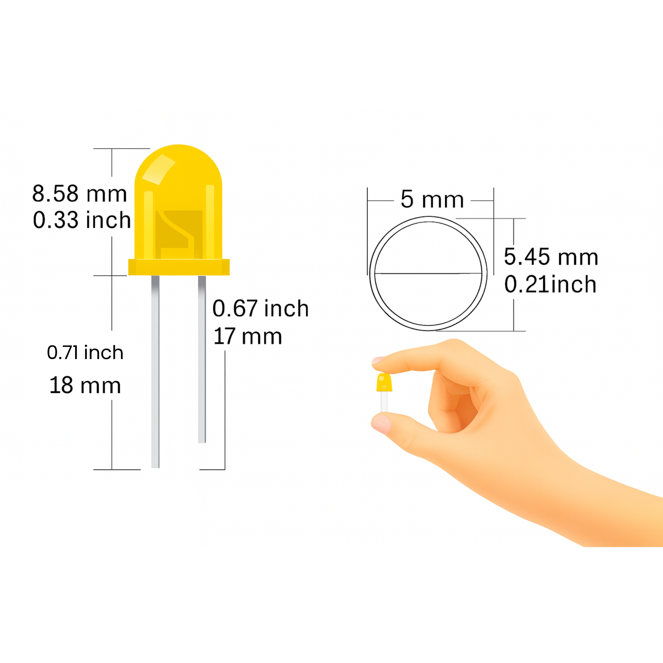 5mm Yellow LED Light Emitting Diode – 1000pcs Pack