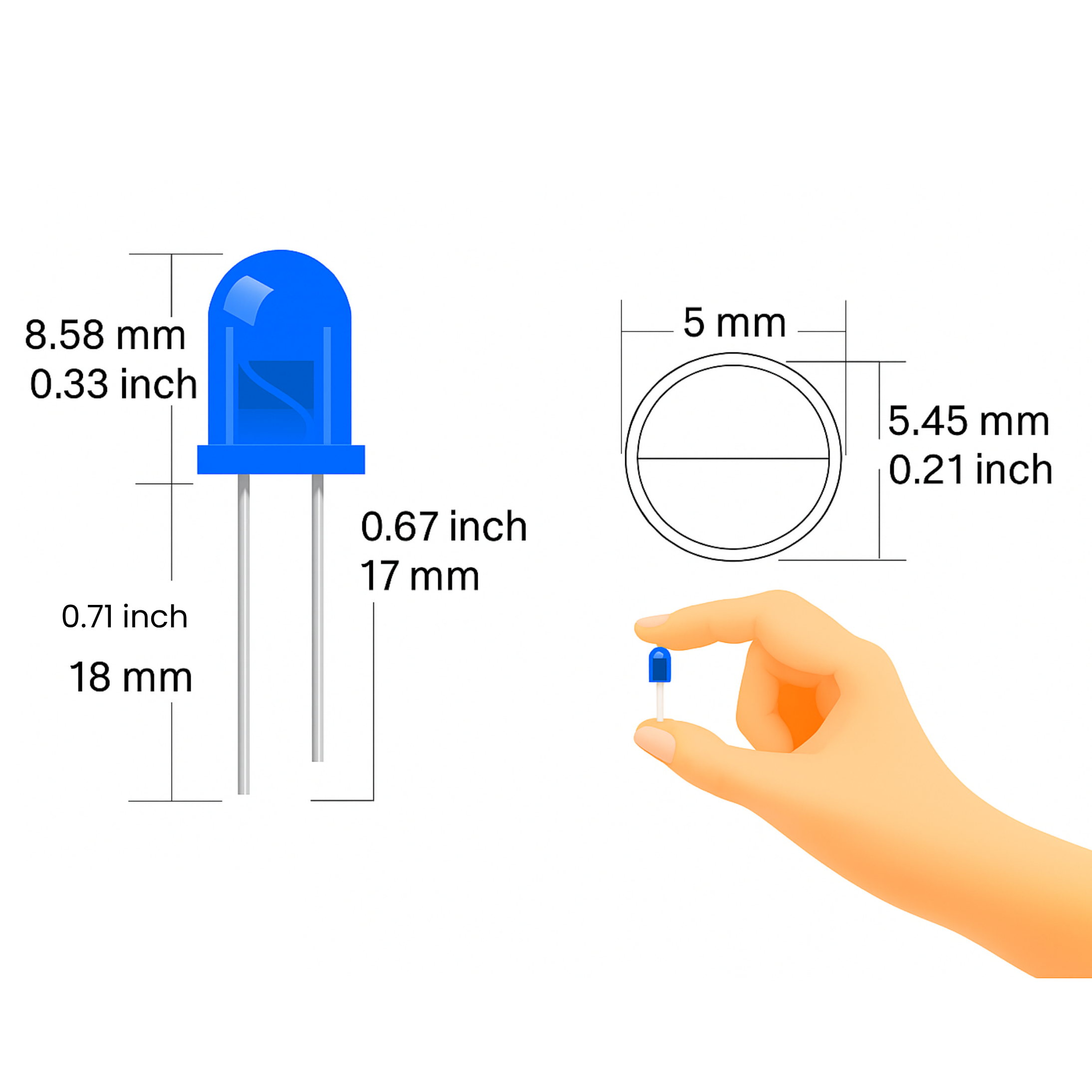 5mm Blue LED Light Emitting Diode – 1000pcs Pack