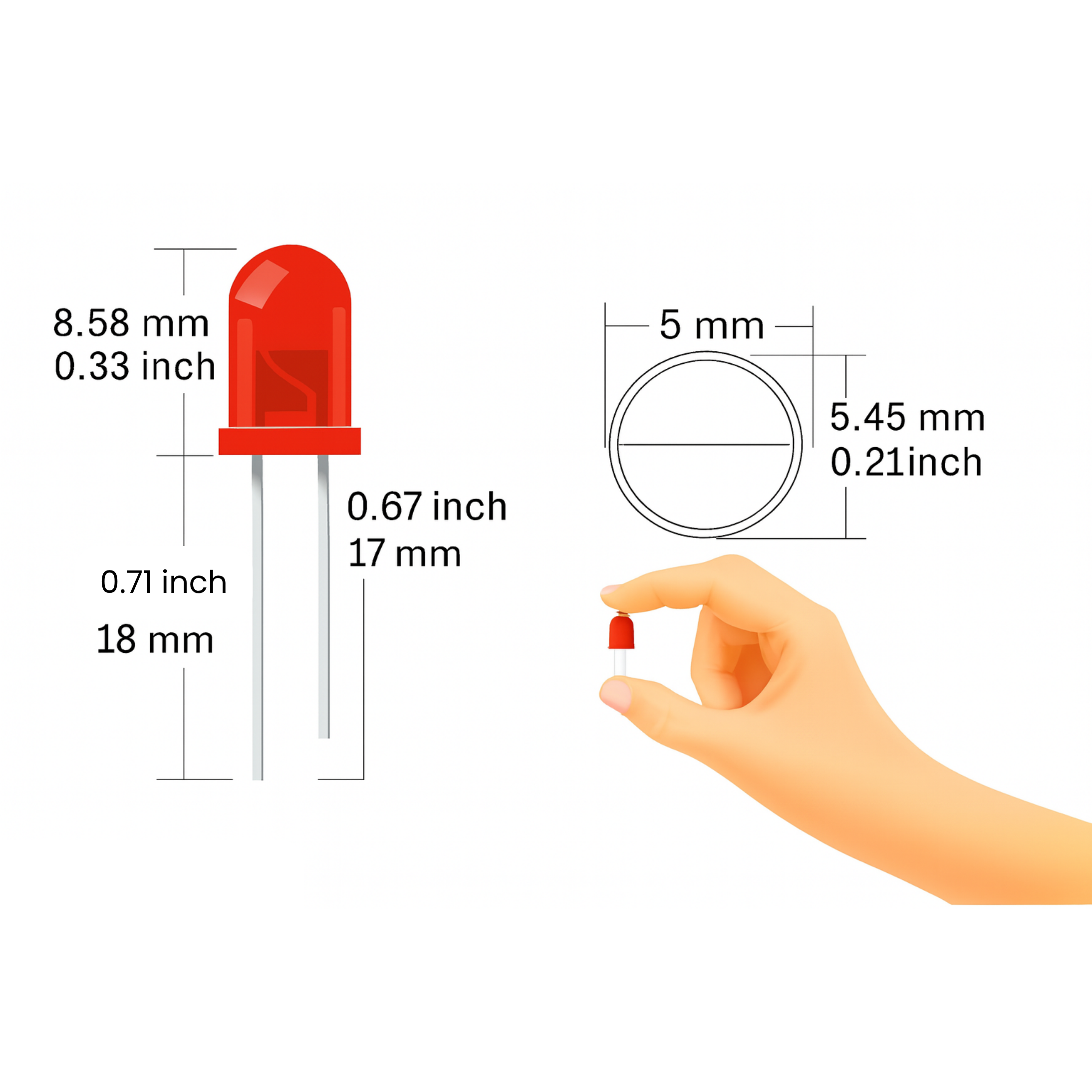 5mm Red LED Light Emitting Diode – 1000pcs Pack