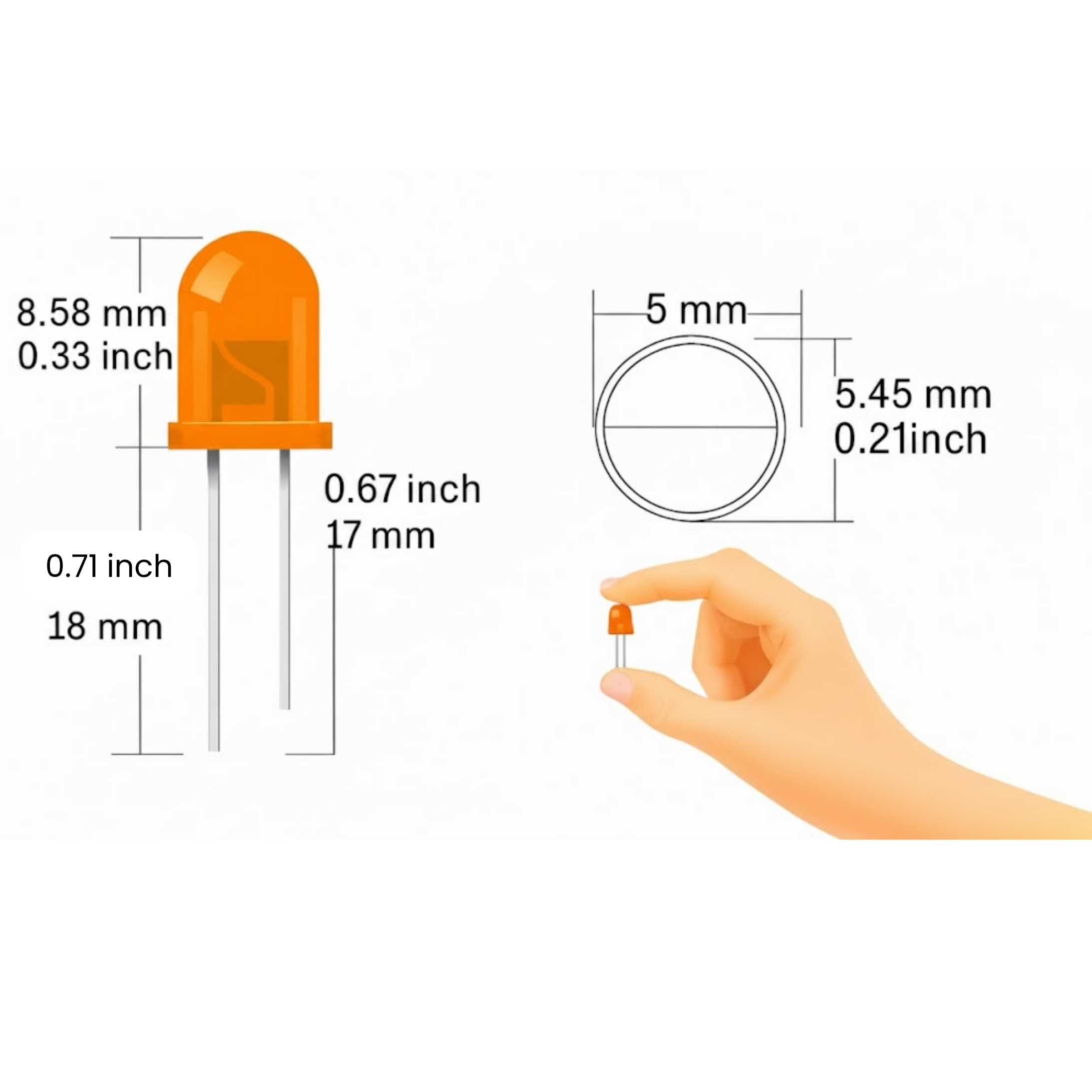 5mm Orange LED Light Emitting Diode – 1000pcs Pack