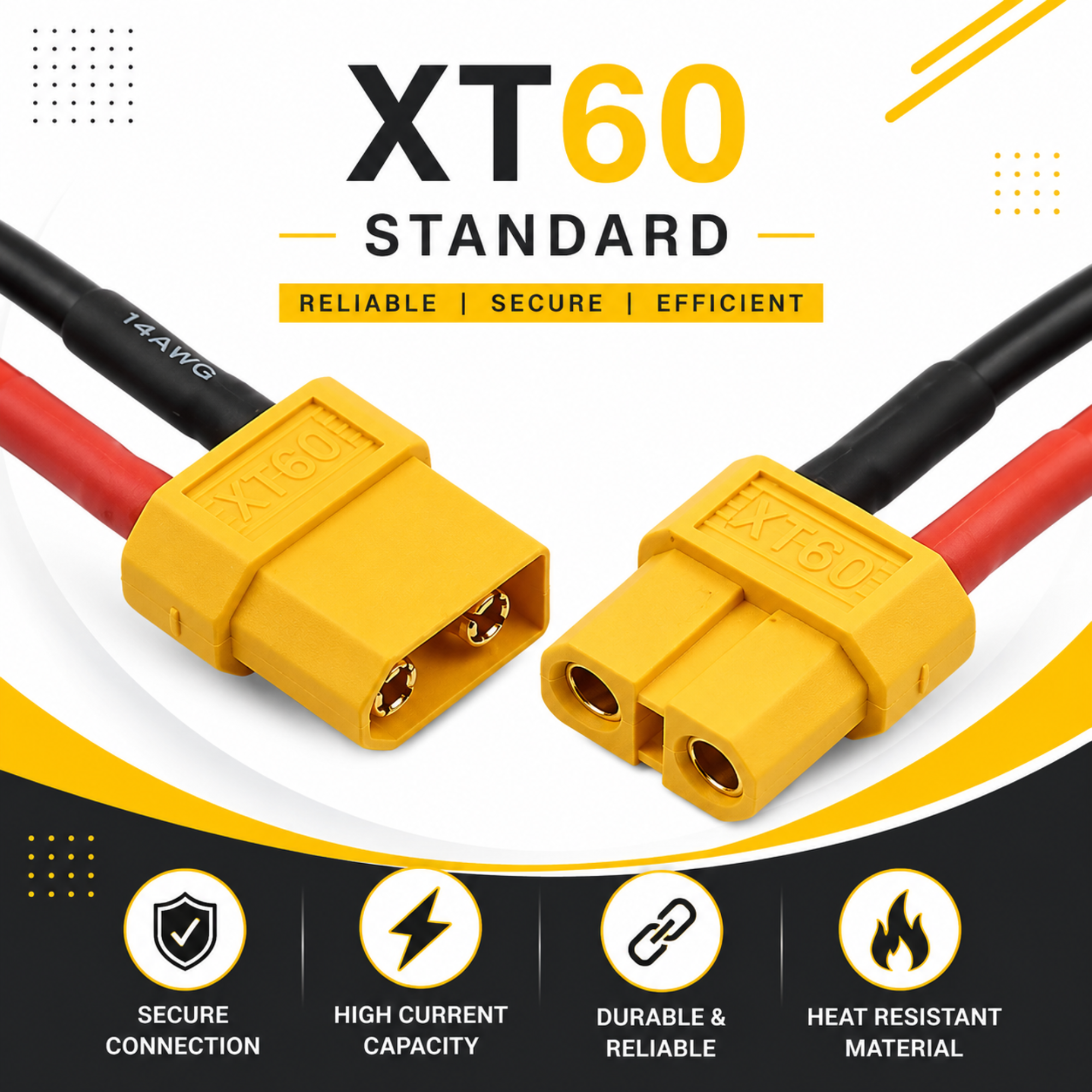 XT60 Male to Female Connector with 14AWG Silicone Wire Extension Cable