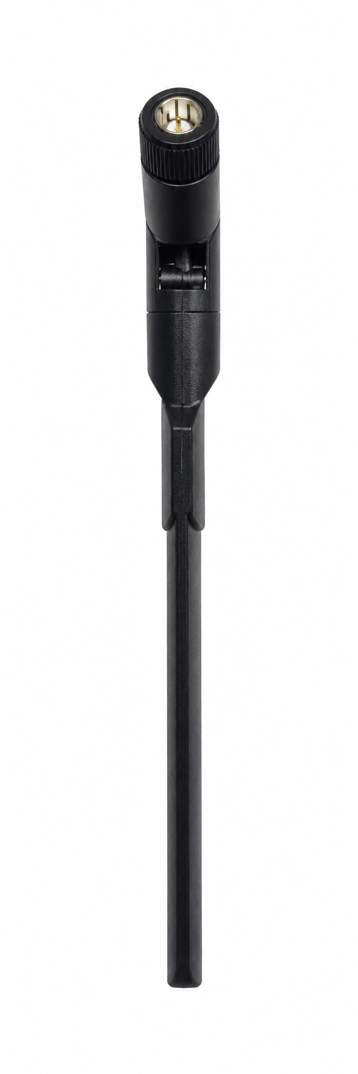 TS-JB-582 black foldable dual band antenna, connector-facing side view on white background