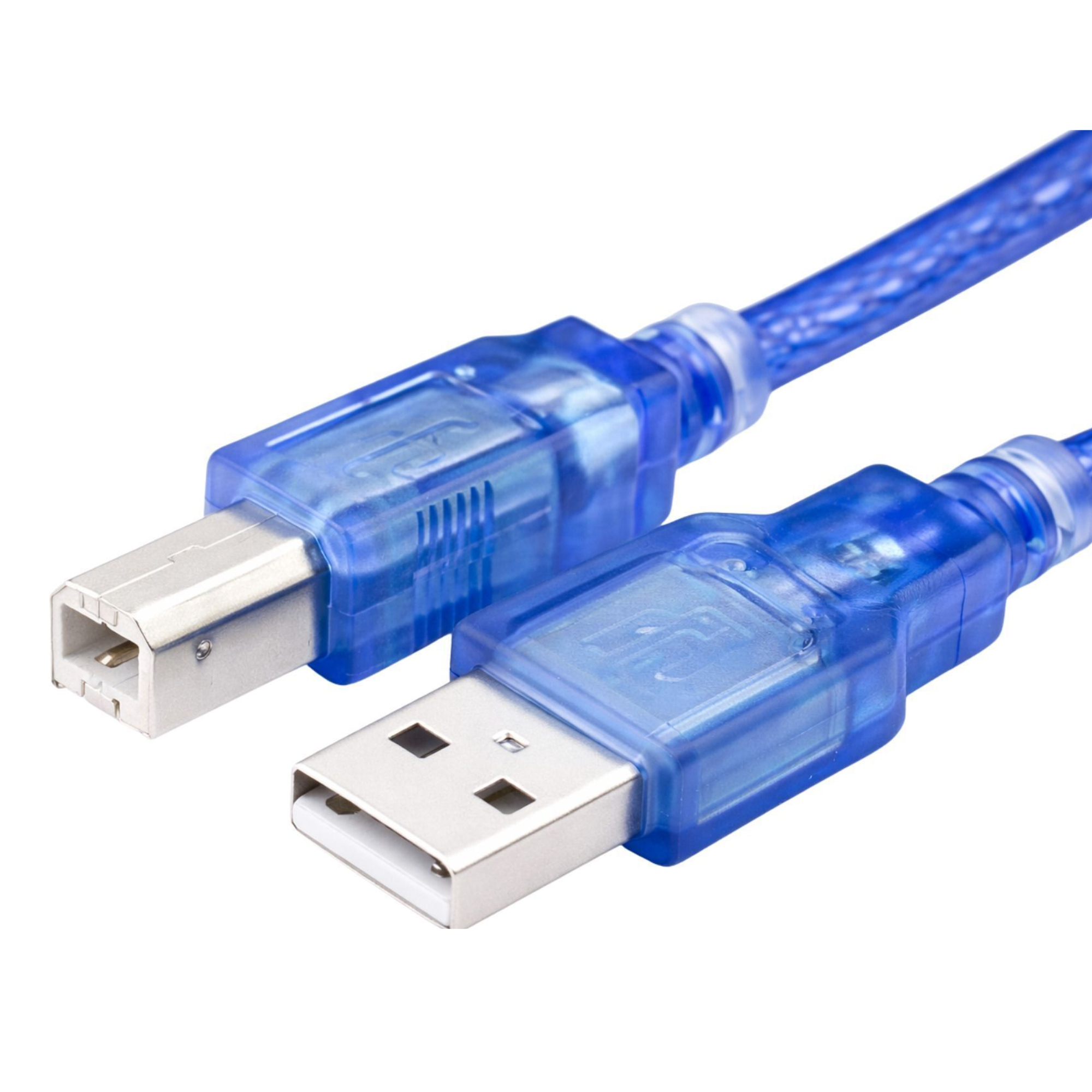 Blue USB cable with connectors on a white background