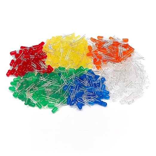 600 pcs LED Kit 5mm – 6 Assorted Colors (Red, Green, Blue, Yellow, White, Orange) – Light Emitting Diodes for Arduino, DIY, STEM, Raspberry Pi Projects