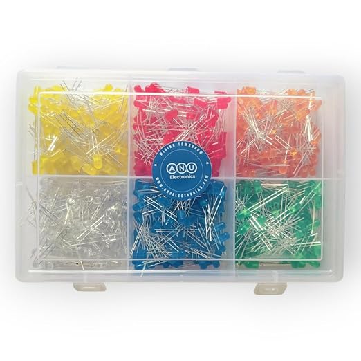 600 pcs LED Kit 5mm – 6 Assorted Colors (Red, Green, Blue, Yellow, White, Orange) – Light Emitting Diodes for Arduino, DIY, STEM, Raspberry Pi Projects
