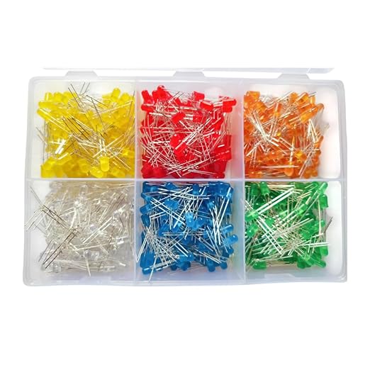 600 pcs LED Kit 5mm – 6 Assorted Colors (Red, Green, Blue, Yellow, White, Orange) – Light Emitting Diodes for Arduino, DIY, STEM, Raspberry Pi Projects