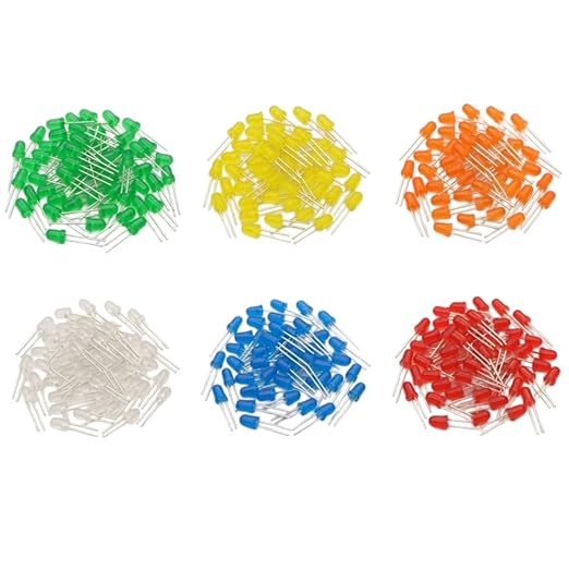 600 pcs LED Kit 5mm – 6 Assorted Colors (Red, Green, Blue, Yellow, White, Orange) – Light Emitting Diodes for Arduino, DIY, STEM, Raspberry Pi Projects