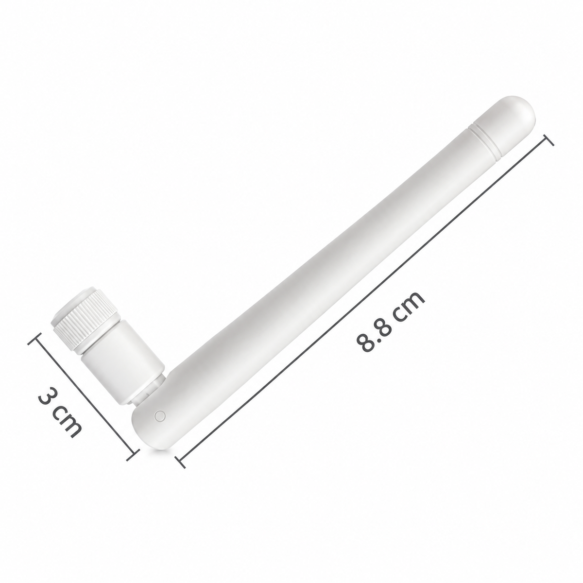 LoRa 868MHz white male antenna — 8.8 cm and 3 cm dimensions reproduced from supplied reference
