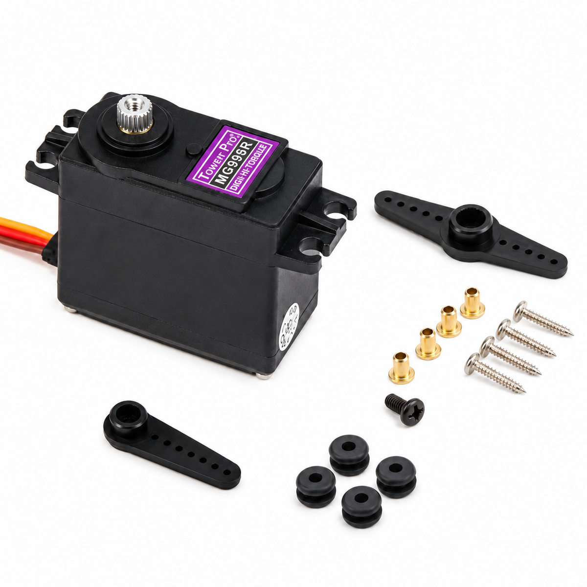 MG996 Servo Motor 360 Degree with two servo horns and mounting hardware