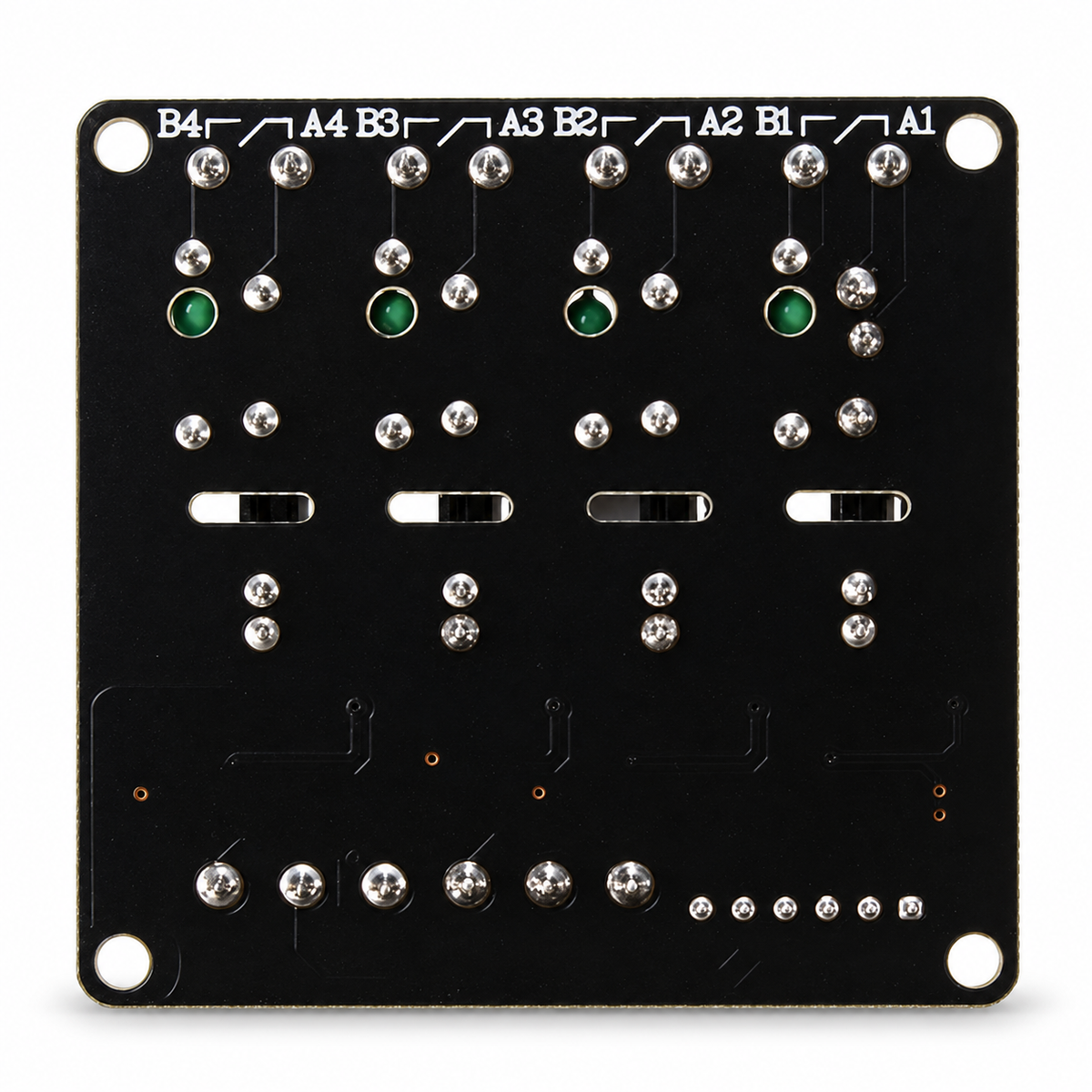 Underside view of the 5V four-channel SSR relay module